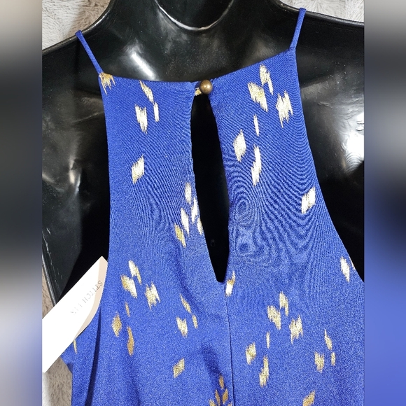 NEW Everly Andra Dress Small Cobalt Blue Gold Midi Tent Halter Neck - Picture 4 of 8